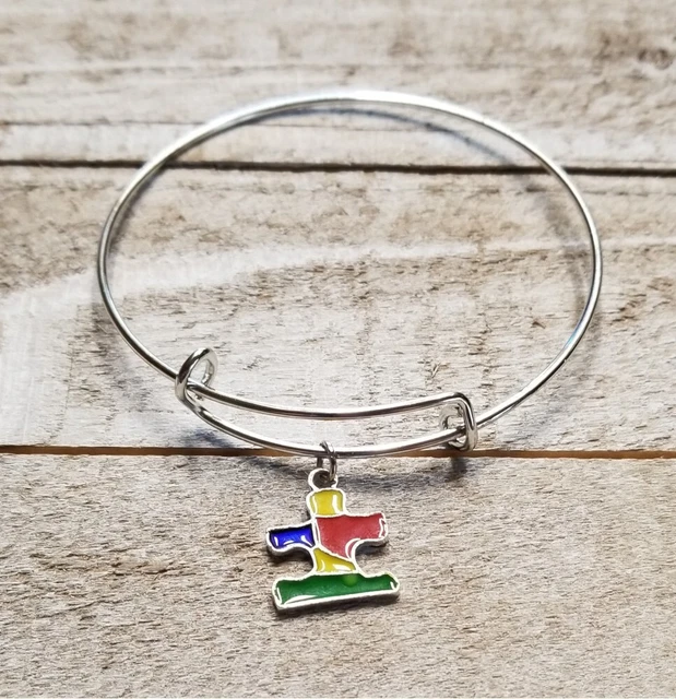 Adjustable Dangle Bracelet with Autism Puzzle Charm