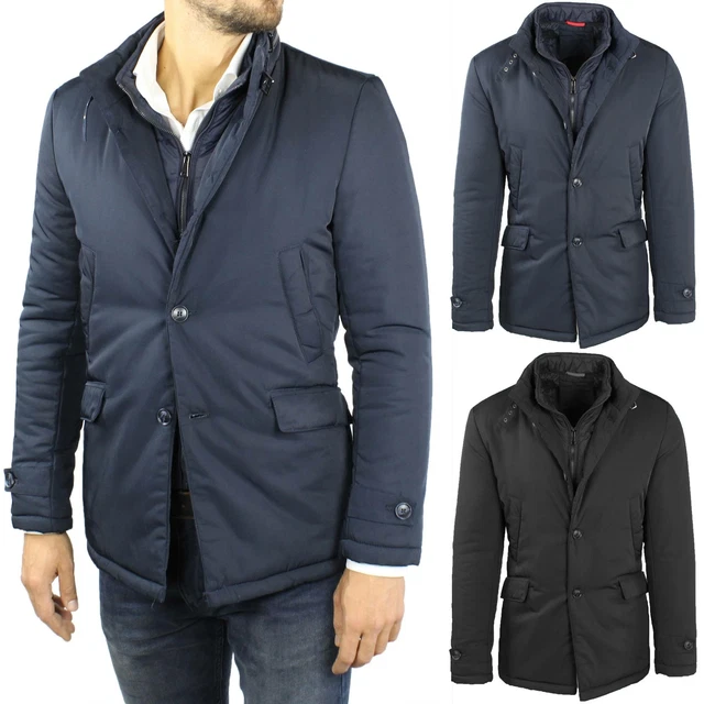 Cappotto Uomo Invernale Giubbotto Giacca Elegante Giubbino Sartoriale Blu Nero