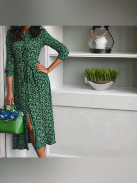 ZARA GREEN BLACK Leaf Print Midi Maxi Long Sleeve Shirt Dress Size M / L 12  14 34.99 - PicClick UK