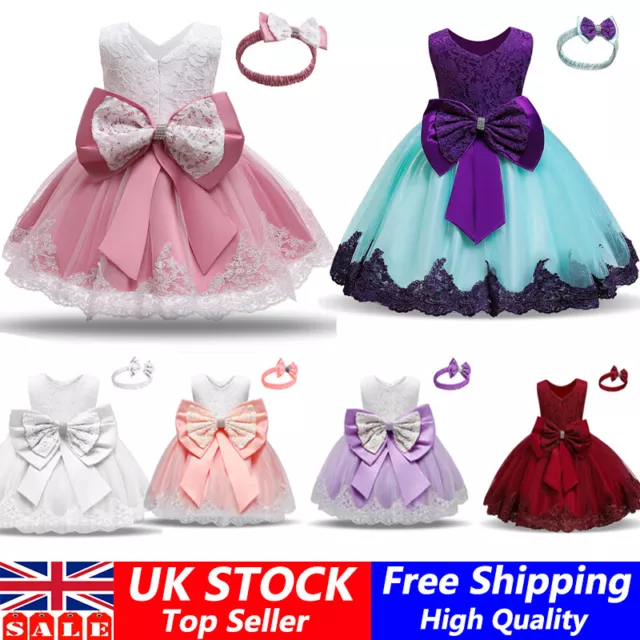 Kids Girls Bridesmaid Dress Flower Bow Lace Princess Party Wedding Tutu Dresses