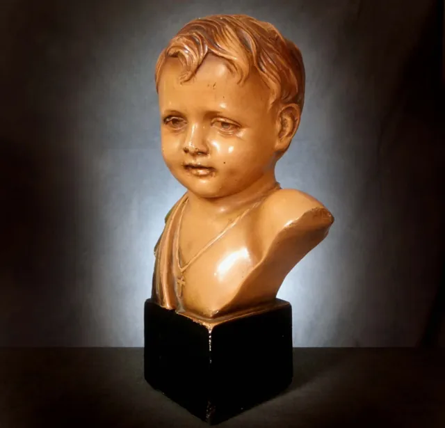 STUNNING LARGE FRENCH ART NOUVEAU TERRA COTTA PORTRAIT BUST of a YOUNG BOY