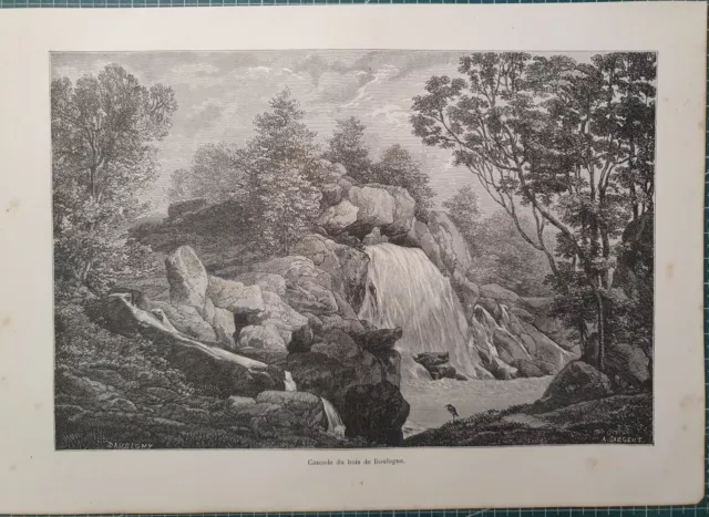 gravure hors-texte originale année 1881 (réf122) Paris cascade bois de Boulogne