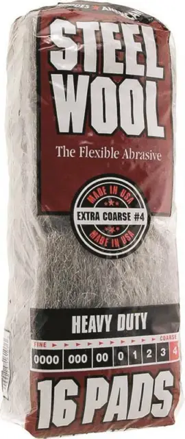 Homax 106607 Steel Wool Pad, #4 Grit, Extra Coarse, Gray, 16 Pads per Pack