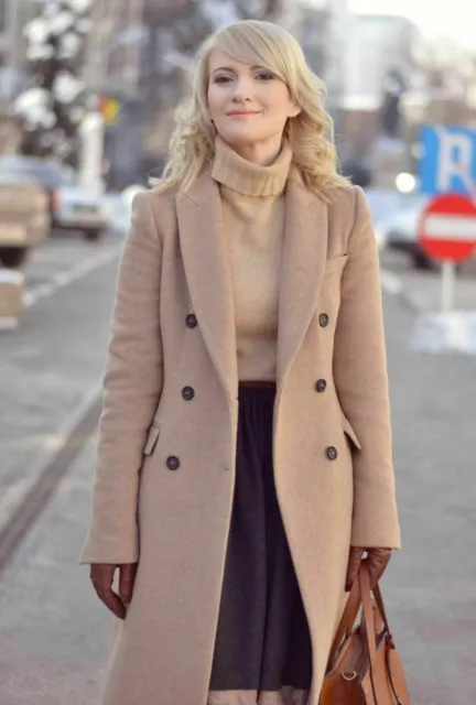 VESTE FEMME ZARA Camel Double Poitrine Homme Blazer Laine Taille
