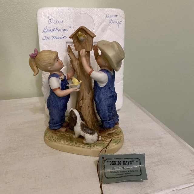 Denim Days Homco Our Birdhouse Debbie Danny 1985 #8888 Porcelain Figurine