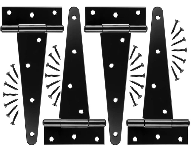 Gate Hinges Heavy Duty, Black T-Strap Strap Shed Hinge,180° Barn Door Hinges