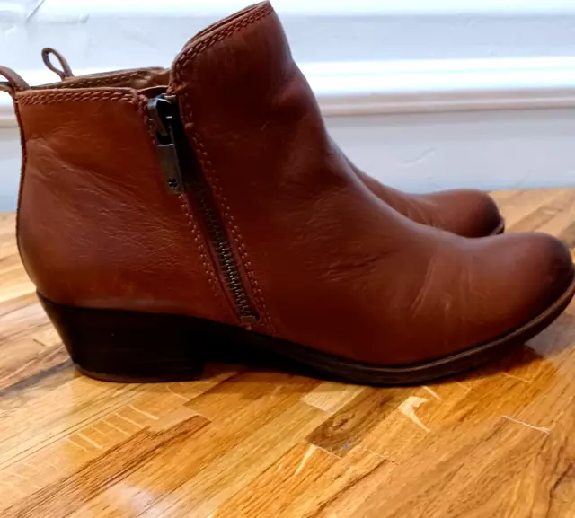 Lucky Brand Womens Basel Leather Brown Toffee Double Zipper Ankle Boots Size 8 M