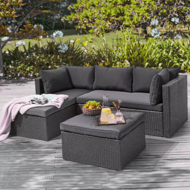 Set Salotto Divano in Polyrattan con Pouf da Esterno Giardino Grigio Scuro 3