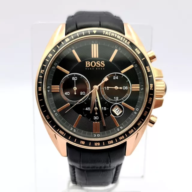 New Hugo Boss Drivers Hb1513092 Rose Gold And Black Leather Strap Mens Watch