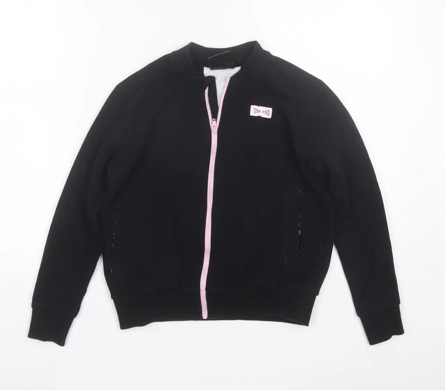 USA Pro Girls Black Geometric Cotton Full Zip Sweatshirt Size 9-10 Years  Zip