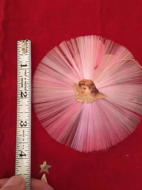 German Die-Cut Cherub Vtg Christmas Ornament Angel Antique Radial Spun Glass 2