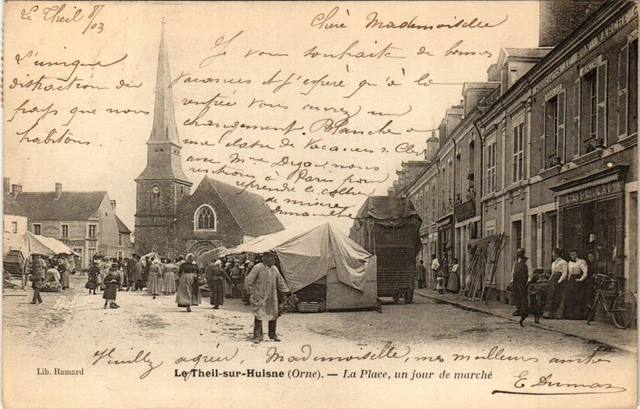 CPA AK Le Theil-sur-Huisne - La Place, un jour de marche (259202)