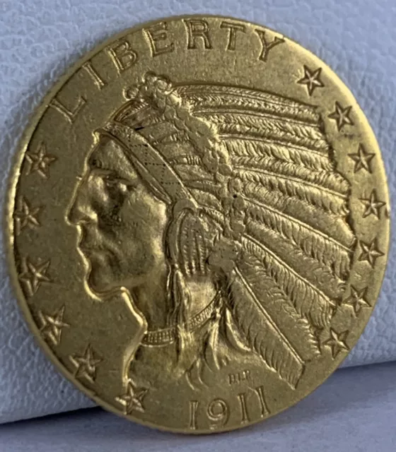 Five Dollar Indian Head Gold Half Eagle 1911 AU