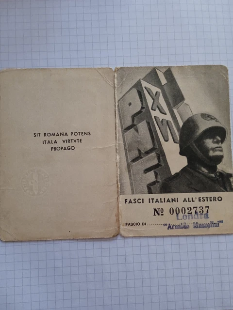 Carte De Reconnaissance Historique PNF (Italie Fasciste) - Document D'époque, Occasion