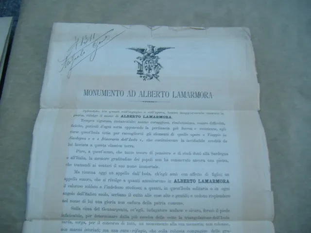 Lettera Cagliari 1893 Comitato Per Erezione Di Monumento Al Generale Lamarmora