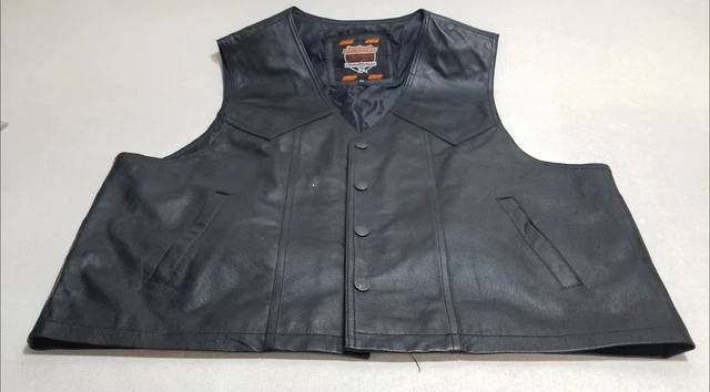 Men's Size 2XL Black Leather/American Flag Biker Vest