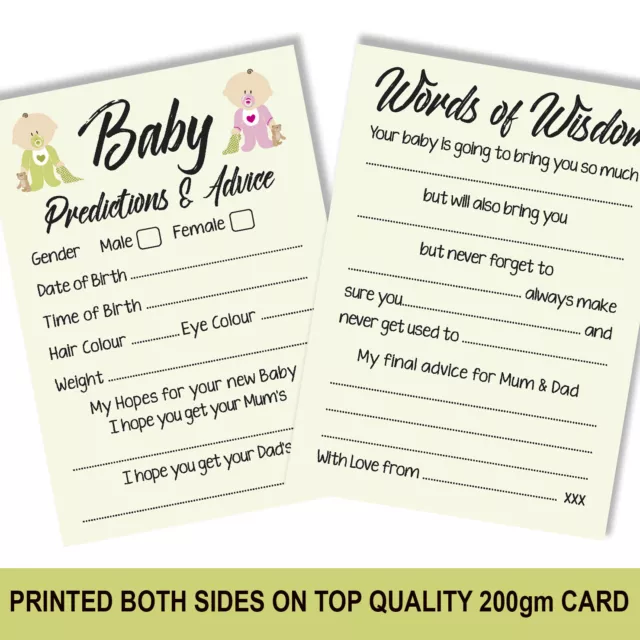 Baby Shower Party Games Prediction Advice Cards for Boy / Girl TOP QUALITY 1216a