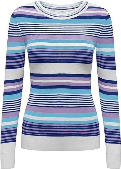 Pull en Tricot Femme Encolure Ronde Lumière à Rayures Cloud D Violet Tul