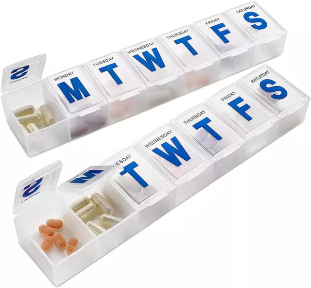 Weekly Pill Organizer, 7-Day Pill Planner Extra Large, 2 Packs