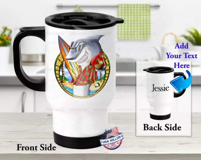 Surfing Shark Surfboard - Stainless Steel Thermal 14oz Insulated Travel Mug