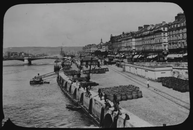 Magic Lantern Slide GRAND QUAI ROUEN C1890 HISTORISCHES FOTO FRANKREICH