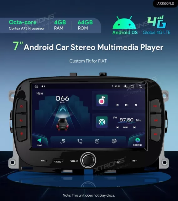 AUTORADIO GPS FIAT 500 ANDROID 12 Wi-Fi USB CARPLAY AUTO 4GB XTRONS IA72500FLS