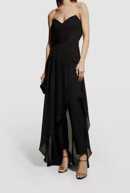 $395 Nicole Miller Women's Black Silk Sweetheart Strapless Hi-Lo Jumpsuit Size 8