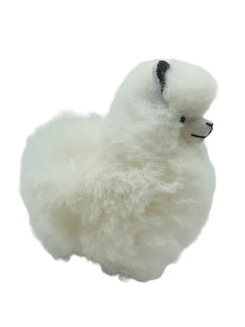 Real Alpaca Fur Plush Stuffed Animal Toy Figure White Llama 6” Tall Fluffy