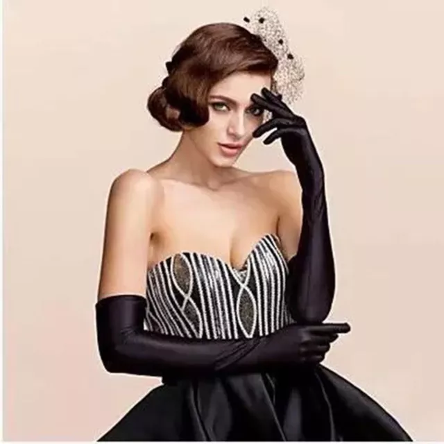 22" Woman Satin Long Elbow Sun Protection Opera Wedding Bridal Costume Gloves