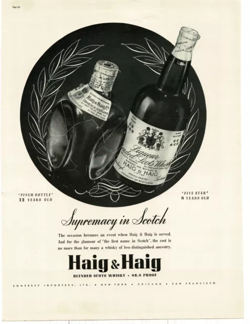 1937 Haig & Haig Whisky 12 year old Scotch Pinch Bottle Five Star Vintage Ad