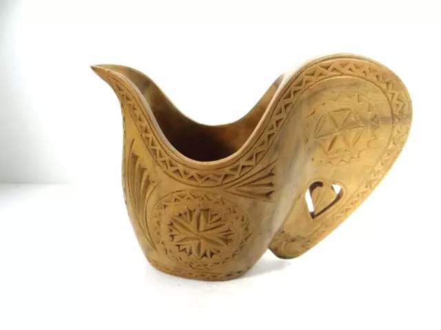 Hand Carved Wedding Shepherd's Cup Wooden Yugoslavia Folk Art