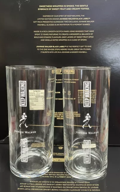 Johnnie Walker Glass Keep Walking Highball Glasses, White Logo - Two Pack