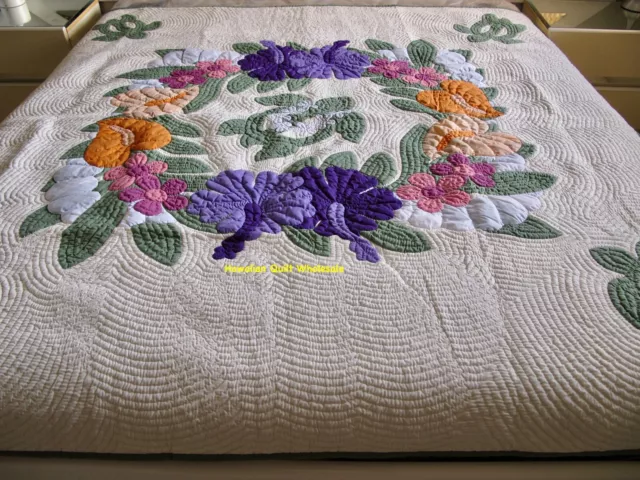 Hawaiian quilt wall hanging handmade 100% hand quilted/appliquéd 2 pillow shams