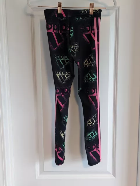 NWT adidas Little Girls Black Spray Paint Logo Full Length Sport Leggings M