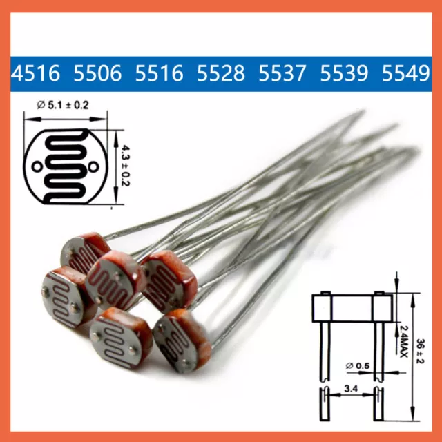 Light Dependent Resistors (LDR's) 5mm Photoresistors 7 Types Arduino Raspberry