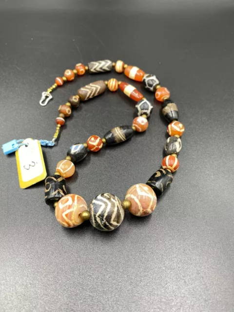 Etch carnelian  and Agate beads Antique Himalayan 11
