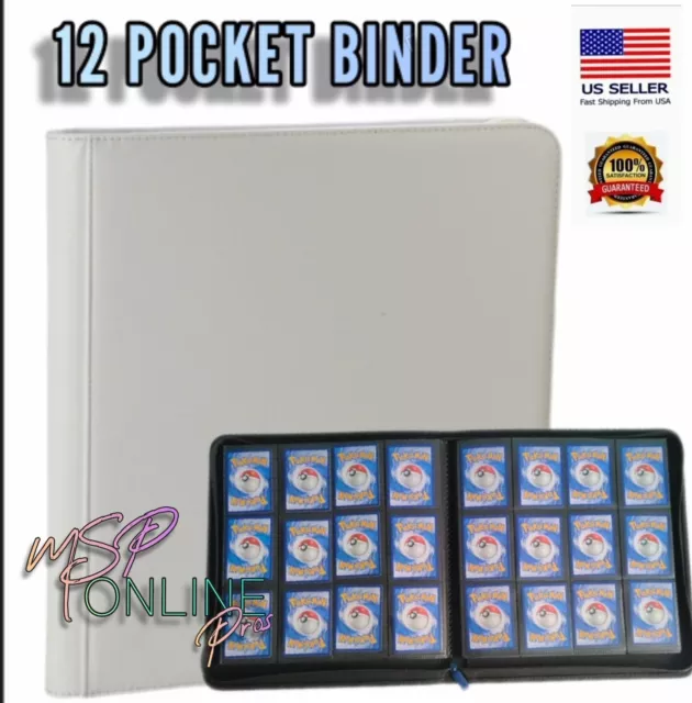 12 Pocket WHITE Trading Card BINDER Album  Zipper Side Loading 480 Pokemon Cards