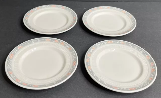 4 Vintage Syracuse China MAYMONT 6.25" Bread Plates Grey Pink Flowers Restaurant