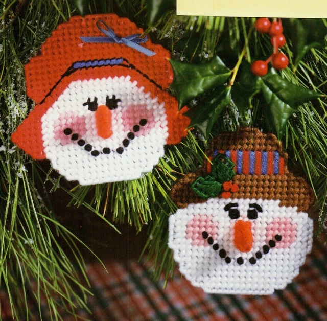 mr-mrs-snowman-ornaments-christmas-plastic-canvas-pattern-instructions-2-50-picclick