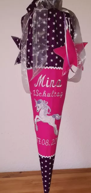 Schultüte aus Stoff mit Namen, Einhorn,Personalisiert,Zuckertüte Einschulung