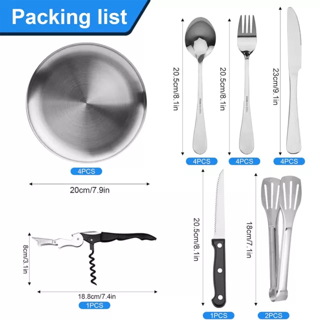 Camping Picnic Party Cutlery Set In Wallet 4 Person Stainless Steel Camper W/Bag 3