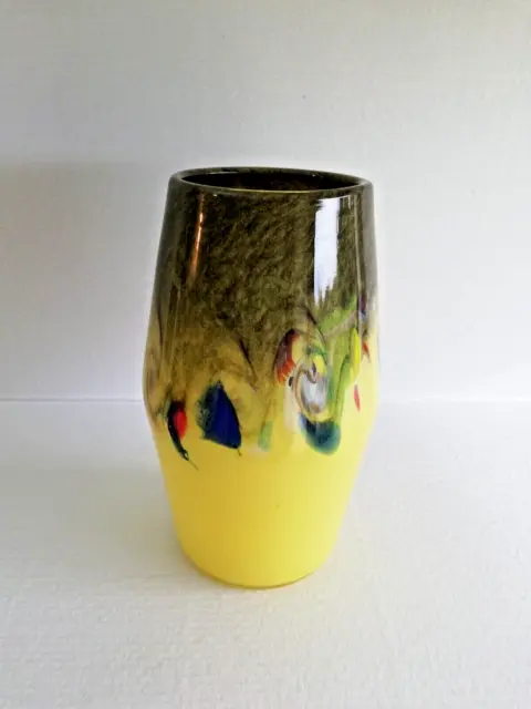 Large Strathearn Yellow /Grey Mottled Art Glass Vase/ Coloured Melted Murrines. 2