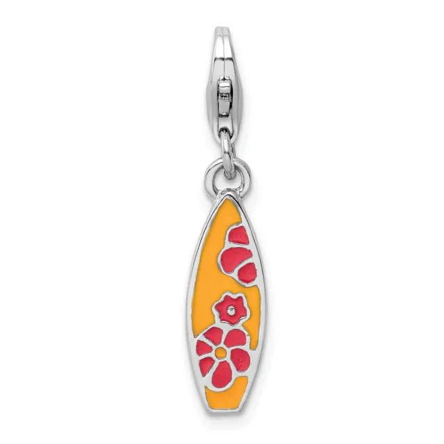 Amore La Vita Silver  Polished Enameled Surf Board with Flowers Lobster Clasp Ch