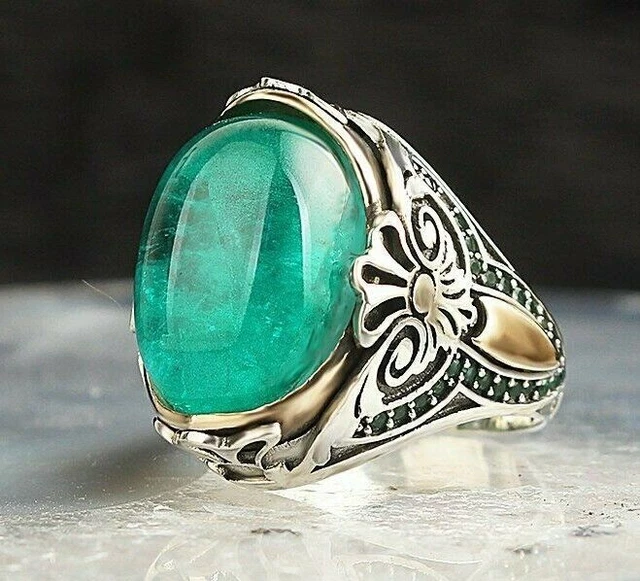 Bague pour homme Paraiba faite à la main en argent sterling 925 avec...