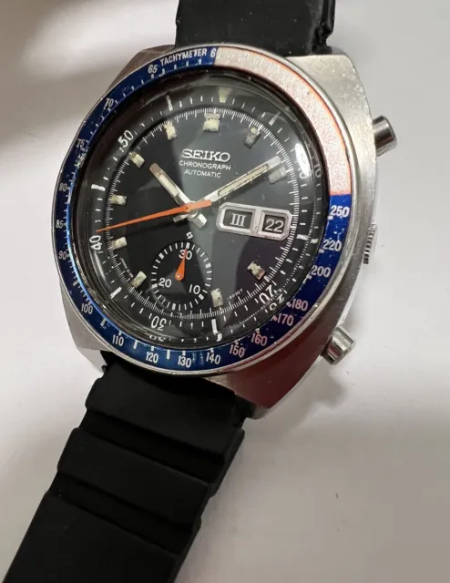 SEIKO POGUE 6139 6002 Blue chronograph automatic watch Japan 1974 Original
