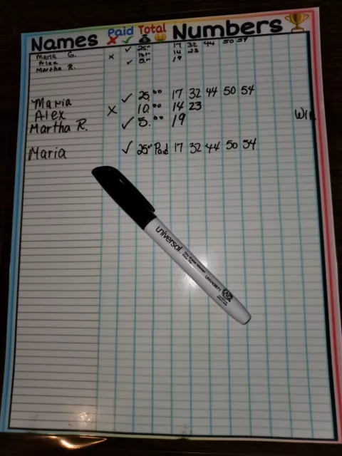 LOTERIA Game Raffle Sheets Laminated Notebook Numbers Name BINGO