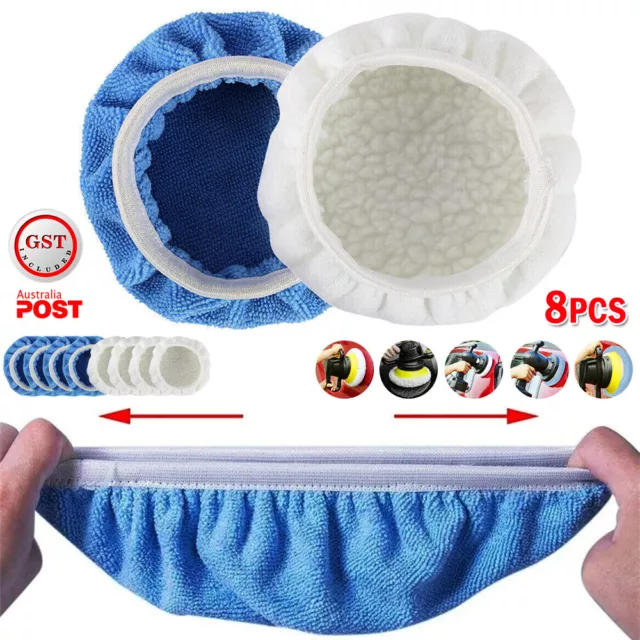 8X Polishing Bonnet Buffer Pads Soft White Wool For 6in Car Polisher 150mm