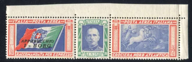 1933 Regno trittico I-Borg con ciuffo cert. Cilio MMH ** angolo