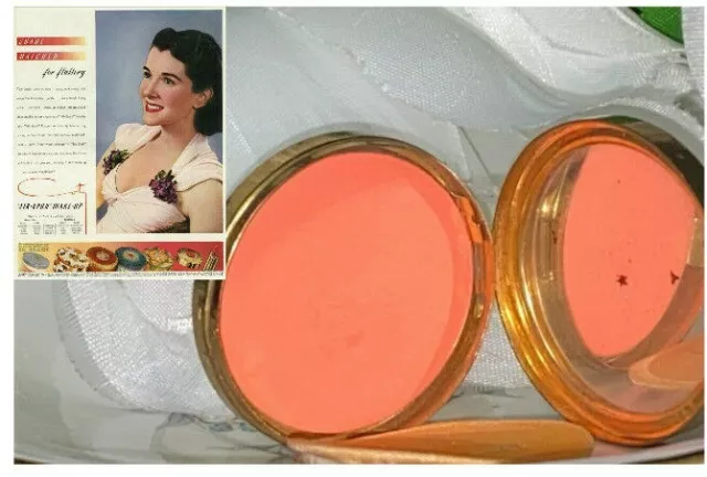 Vintage  Coty Airspun Sub Deb  Rouge Blush Gold Metal Mirror Compact  Bright