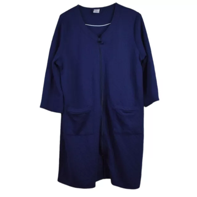 Croft & Barrow Robe XL Womens Quilted Navy Blue Duster Full Zipper Pockets